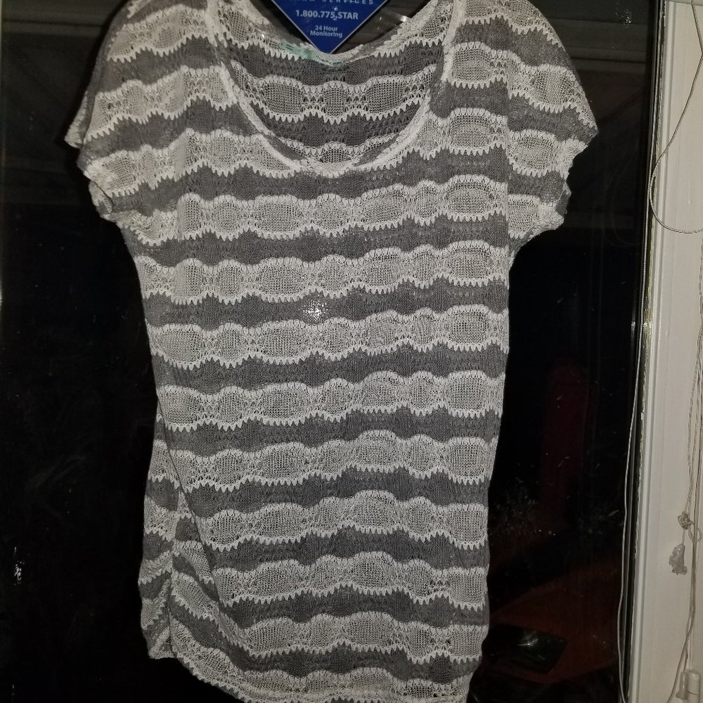 Grey and white lace blouse
